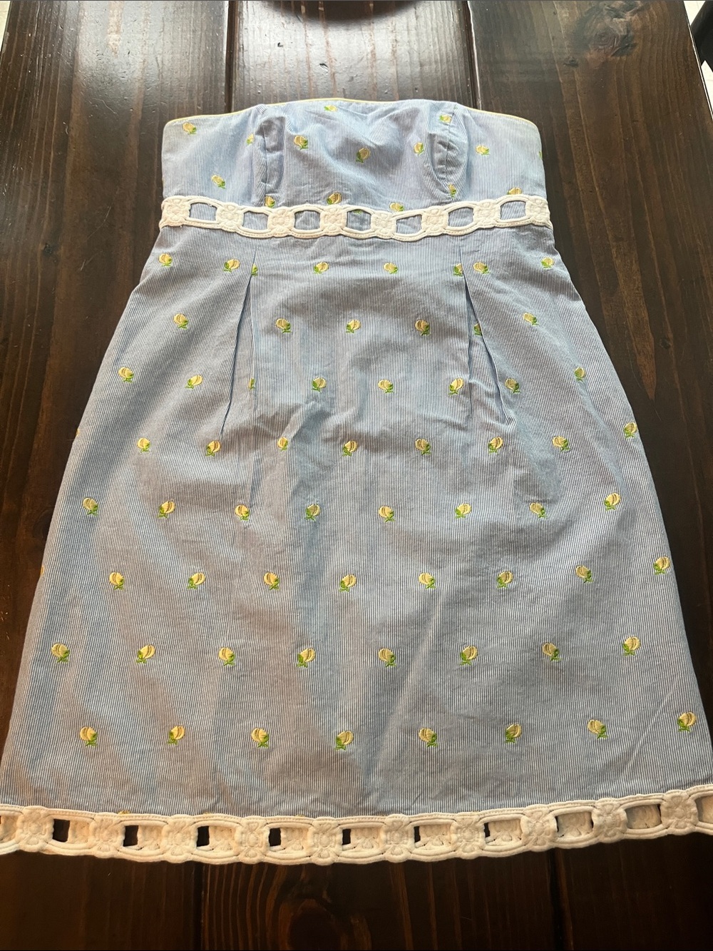 Lilly Pulitzer Light Blue Strapless Embroidered Sundress